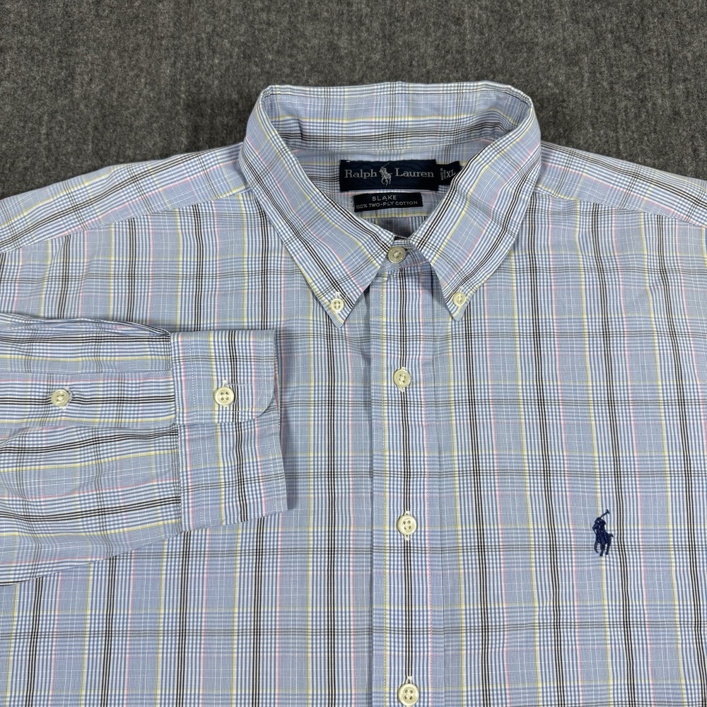 Ralph Lauren Blake Mens XL Plaid Button Down Shirt 100% Cotton Pony Long Sleeve